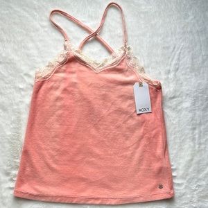 NWT Roxy Crushed Velvet Tank Top With Lace Trim